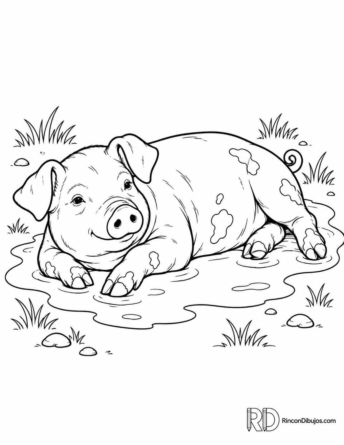 Dibujo de cerdito en barro para colorear