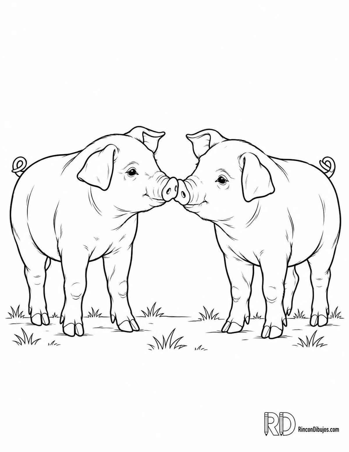 Dibujo de cerditos besándose para colorear Dibujo de cerditos besándose para colorear