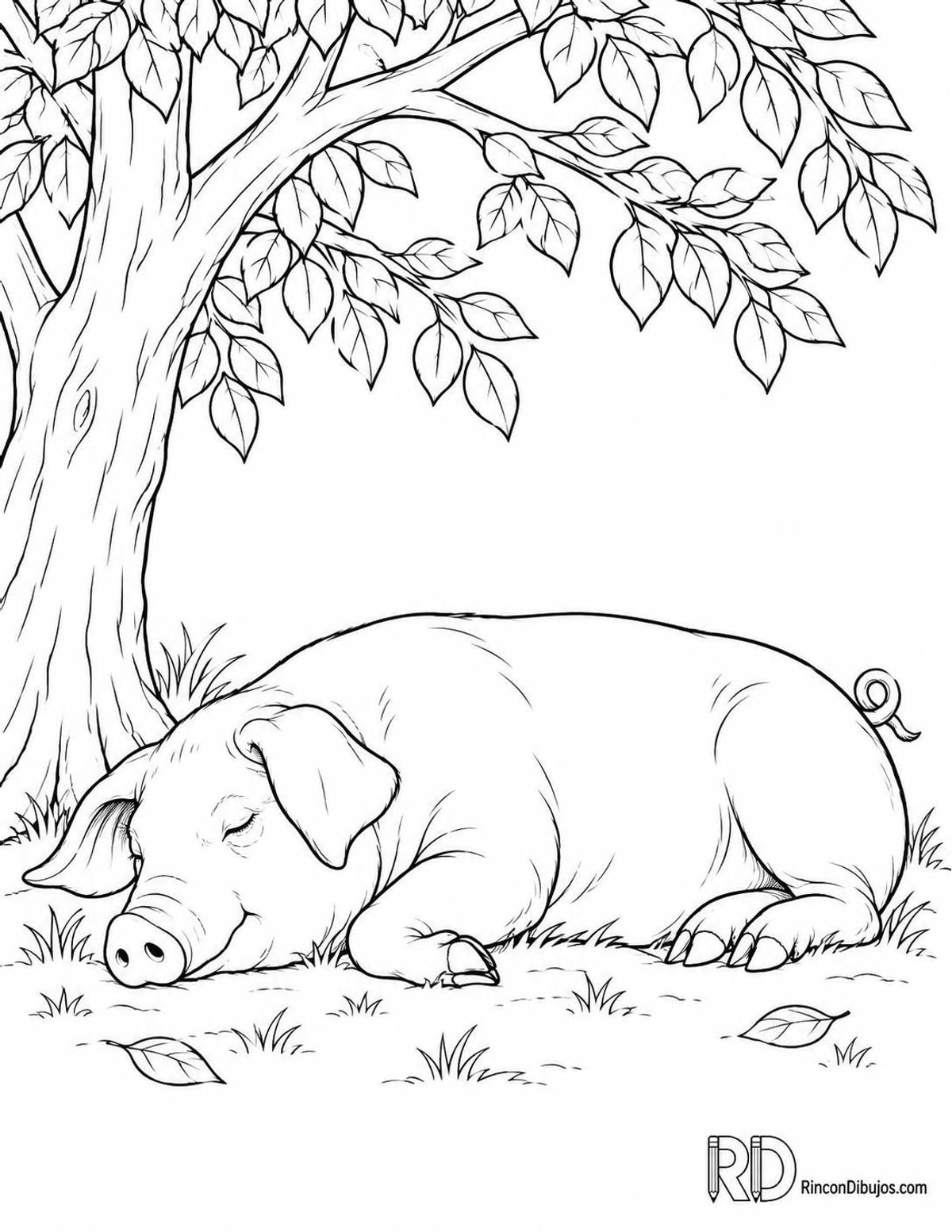 Dibujo de cerdo dormido para colorear Dibujo de cerdo dormido para colorear