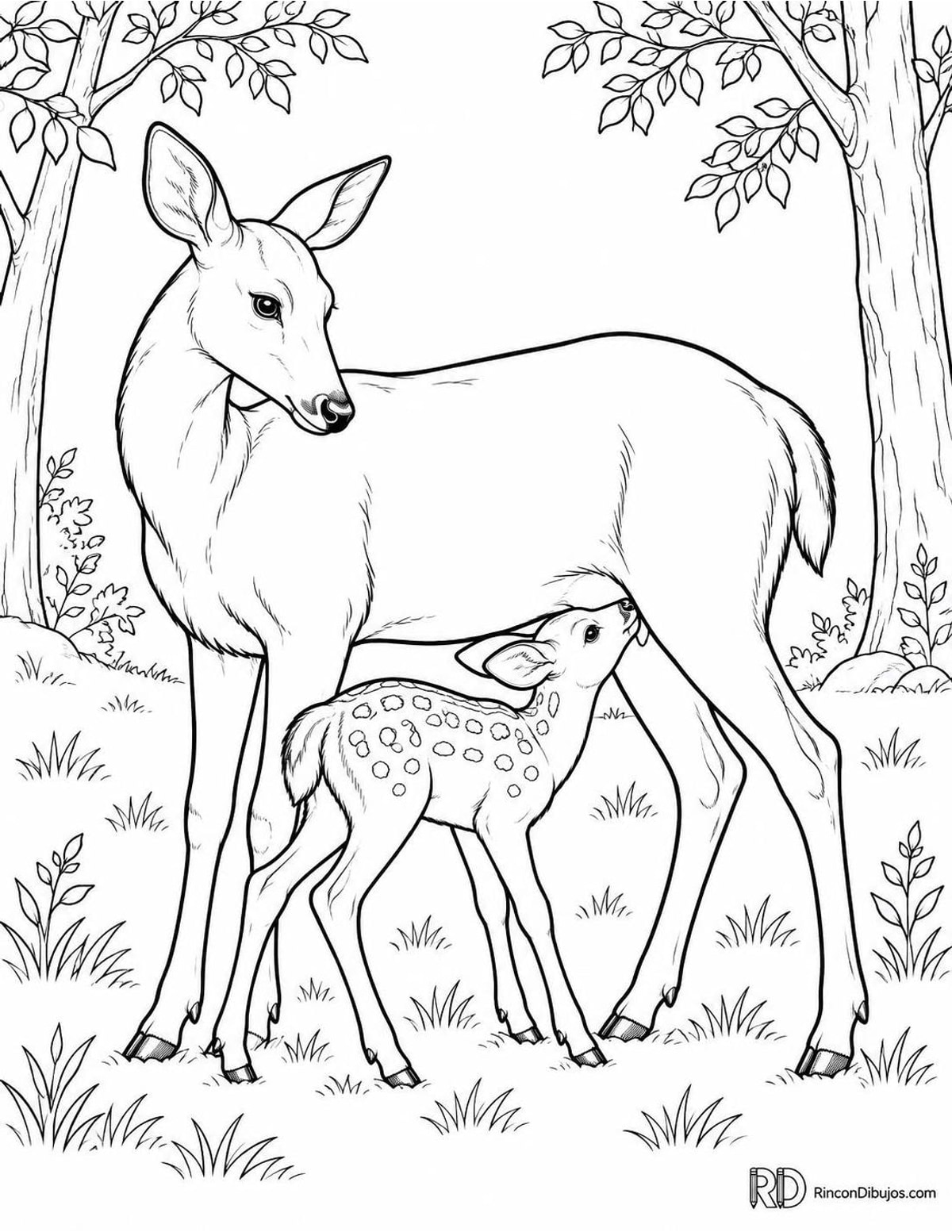Dibujo de cervatillo mamando para colorear Dibujo de cervatillo mamando para colorear
