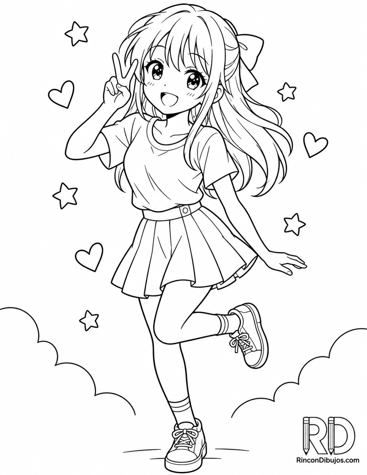 Dibujo de chica anime pose para colorear Dibujo de chica anime pose para colorear