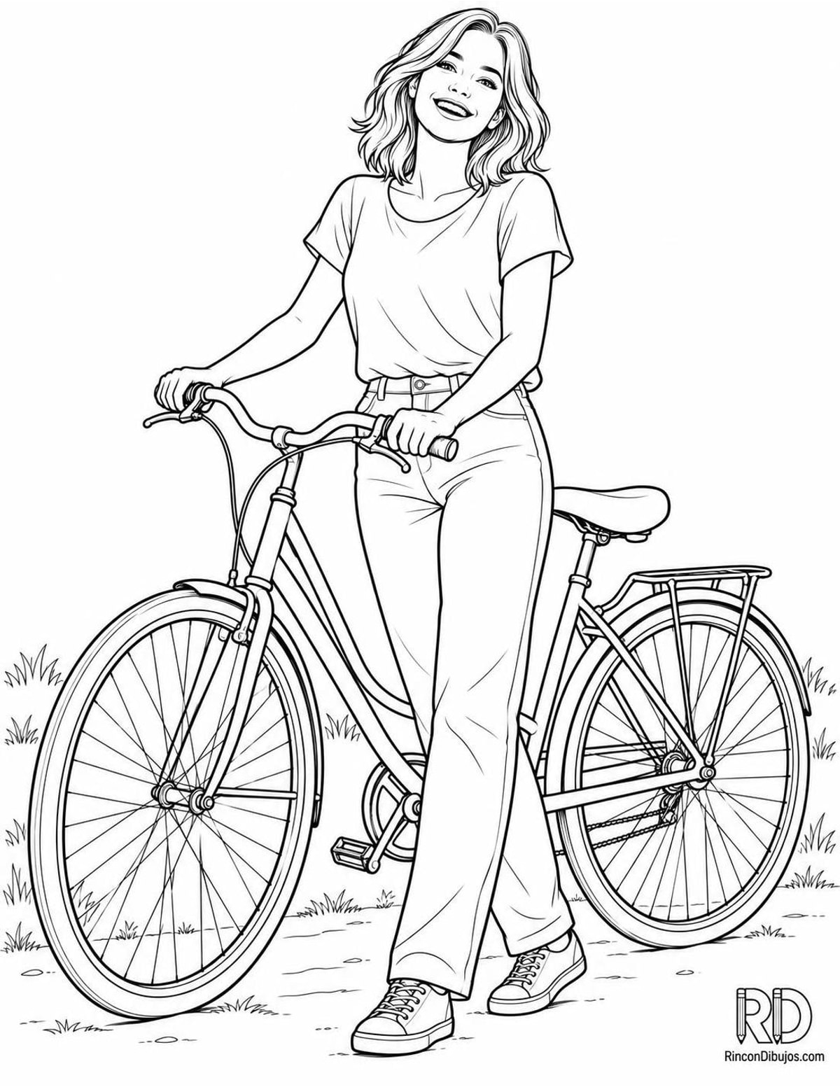 Dibujo de chica con bicicleta para colorear Dibujo de chica con bicicleta para colorear