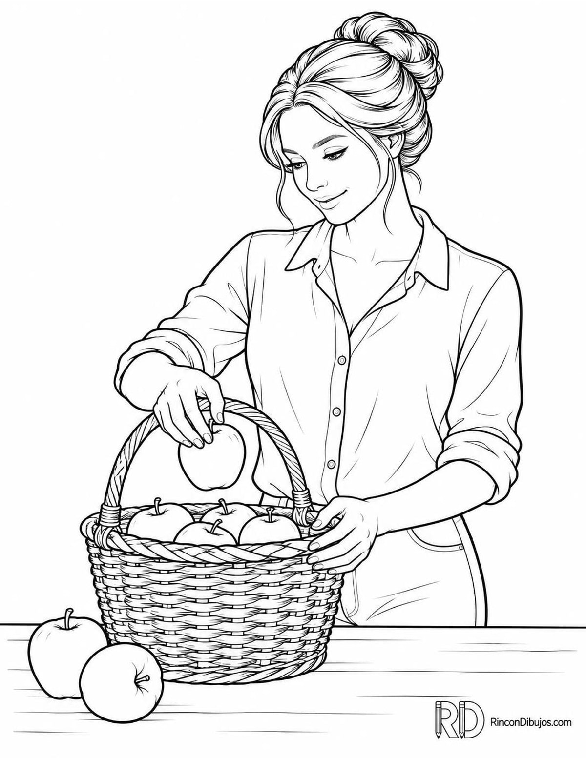 Dibujo de chica con manzanas para colorear Dibujo de chica con manzanas para colorear