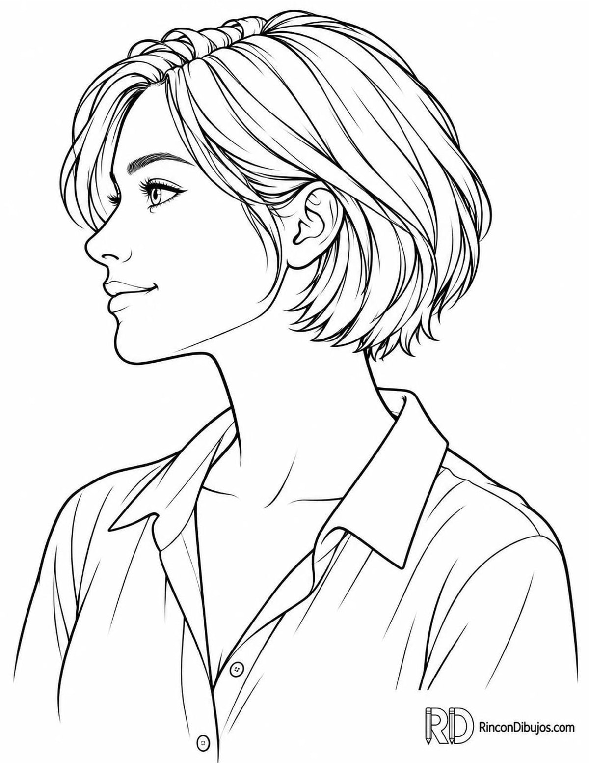 Dibujo de chica con pelo corto para colorear Dibujo de chica con pelo corto para colorear