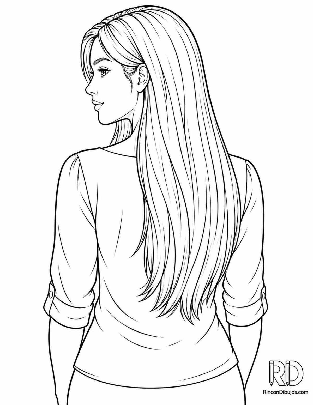 Dibujo de chica con pelo largo para colorear Dibujo de chica con pelo largo para colorear