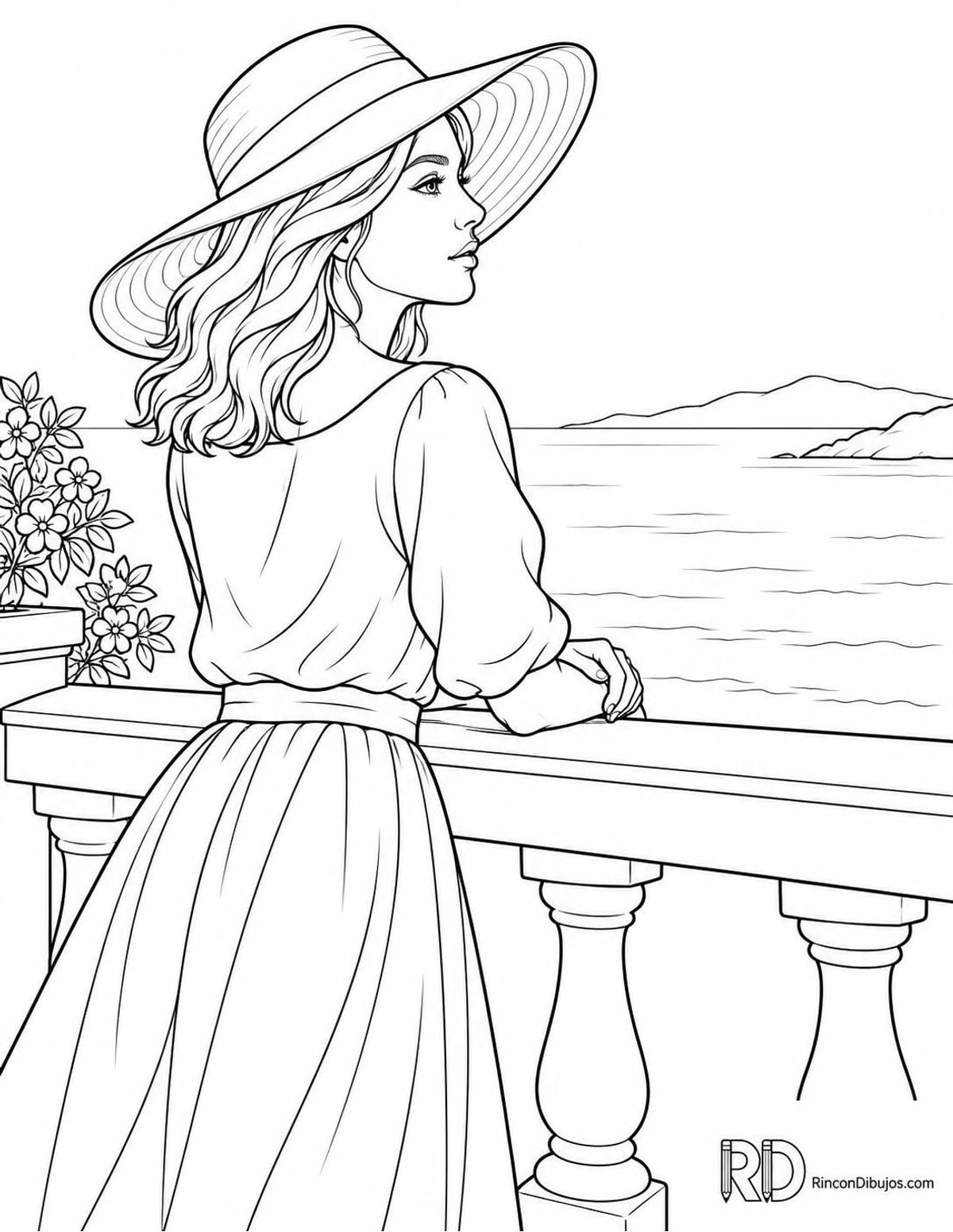 Dibujo de chica con sombrero para colorear Dibujo de chica con sombrero para colorear
