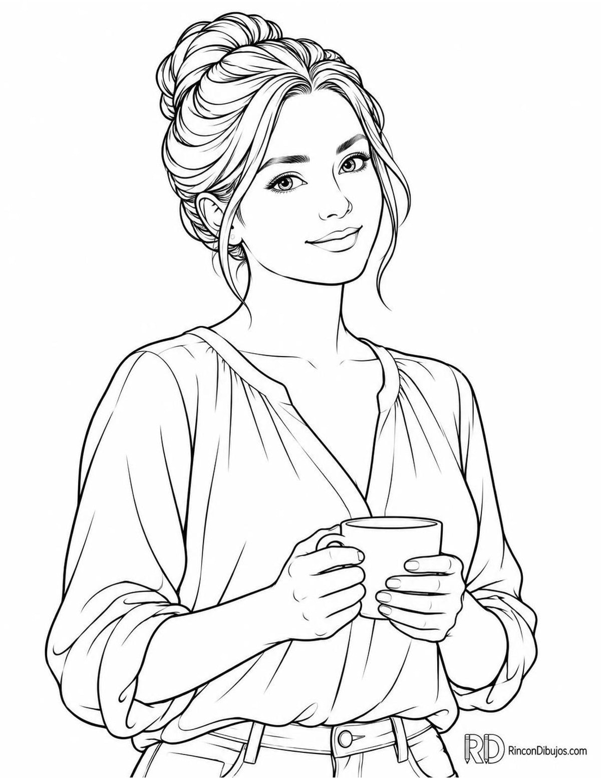 Dibujo de chica con taza para colorear Dibujo de chica con taza para colorear