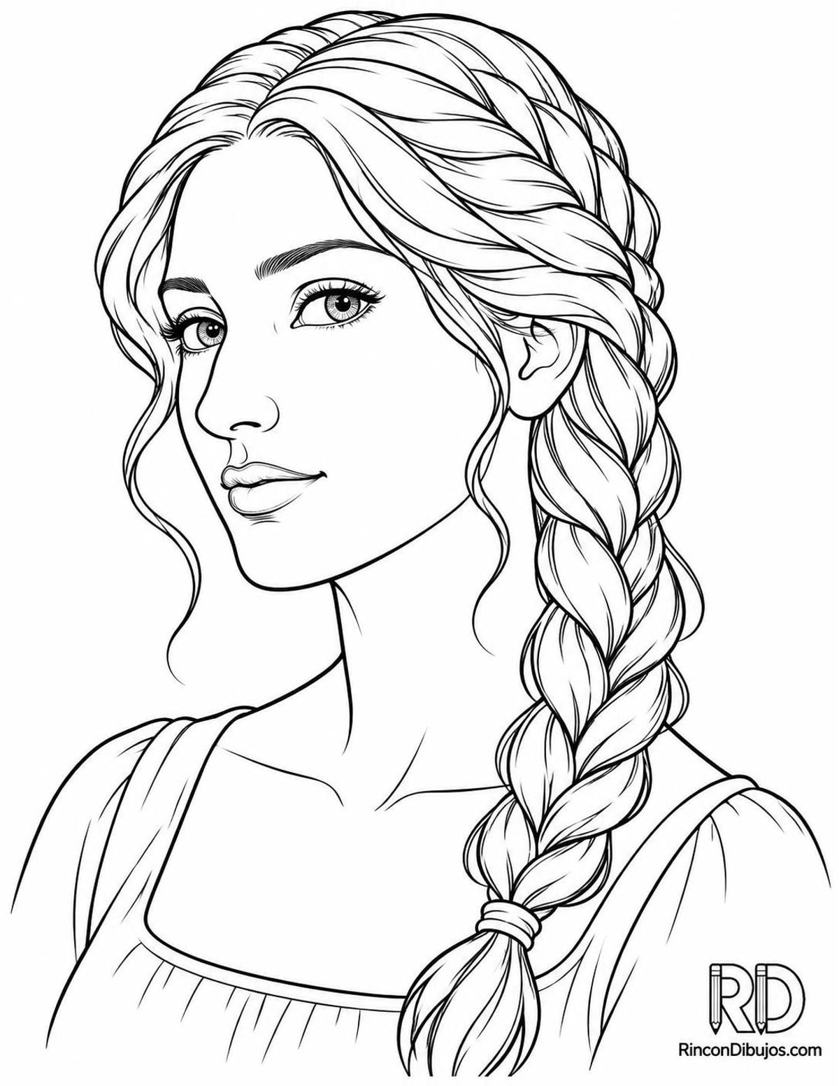 Dibujo de chica con trenzas para colorear Dibujo de chica con trenzas para colorear