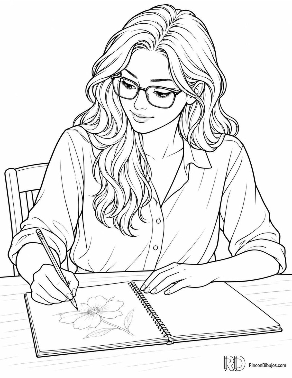 Dibujo de chica dibujando para colorear Dibujo de chica dibujando para colorear