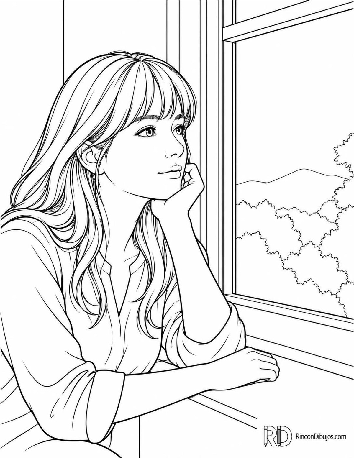 Dibujo de chica en ventana para colorear Dibujo de chica en ventana para colorear