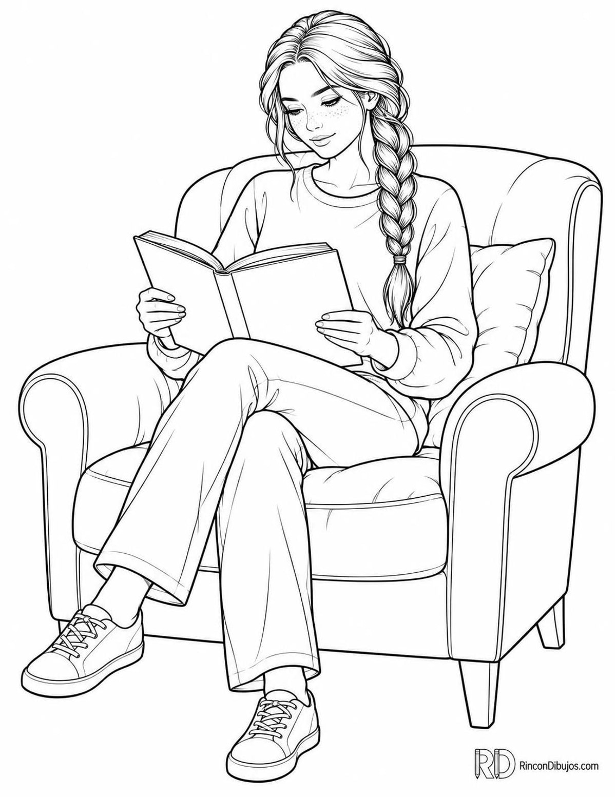Dibujo de chica leyendo para colorear Dibujo de chica leyendo para colorear
