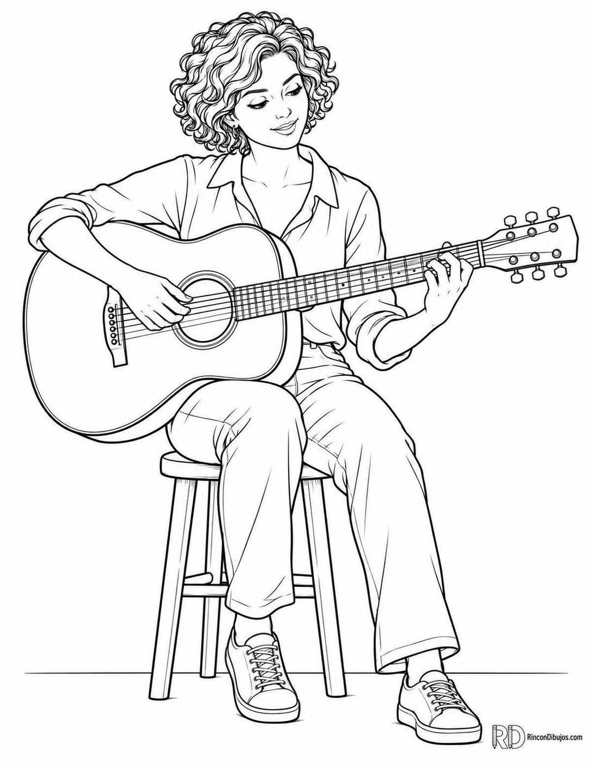 Dibujo de chica tocando guitarra para colorear Dibujo de chica tocando guitarra para colorear