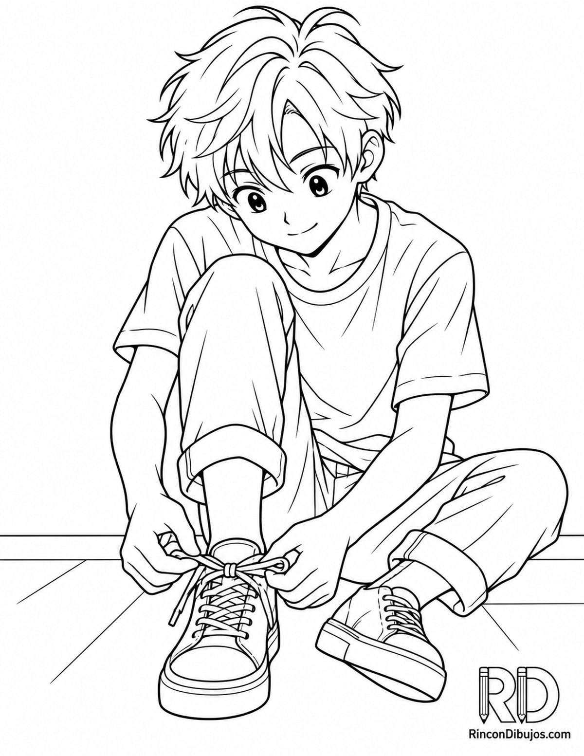 Dibujo de chico anime atándose para colorear Dibujo de chico anime atándose para colorear