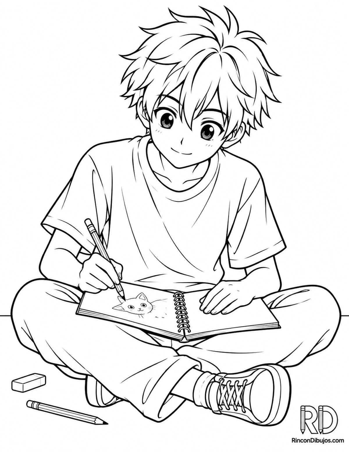 Dibujo de chico anime dibujando para colorear Dibujo de chico anime dibujando para colorear
