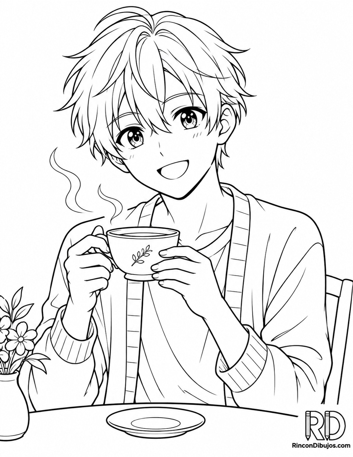 Dibujo de chico anime sonriendo para colorear Dibujo de chico anime sonriendo para colorear