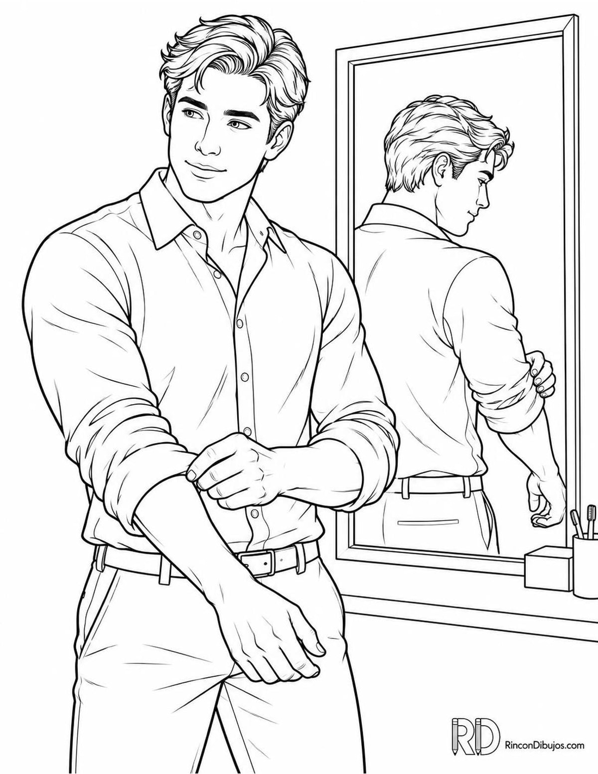 Dibujo de chico guapo ante espejo para colorear Dibujo de chico guapo ante espejo para colorear