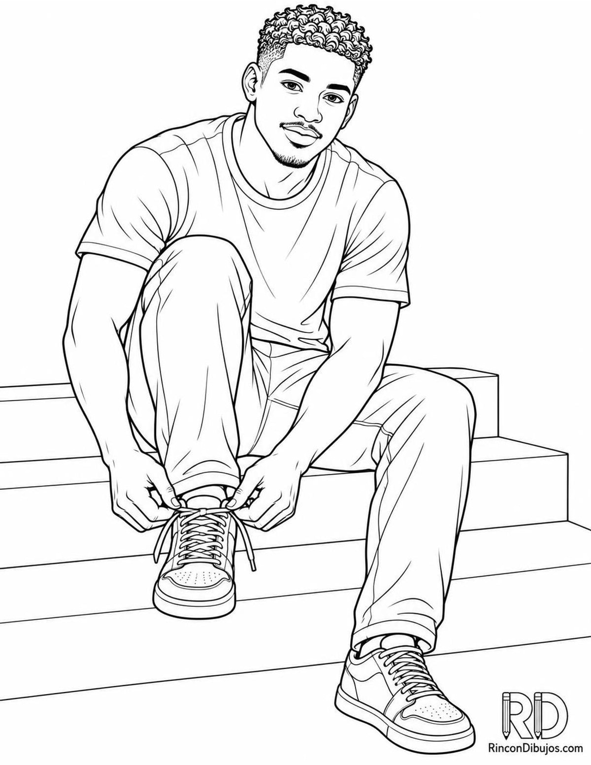 Dibujo de chico guapo atándose zapatillas para colorear Dibujo de chico guapo atándose zapatillas para colorear