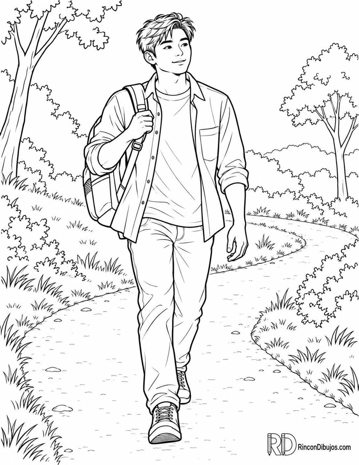 Dibujo de chico guapo caminando para colorear Dibujo de chico guapo caminando para colorear