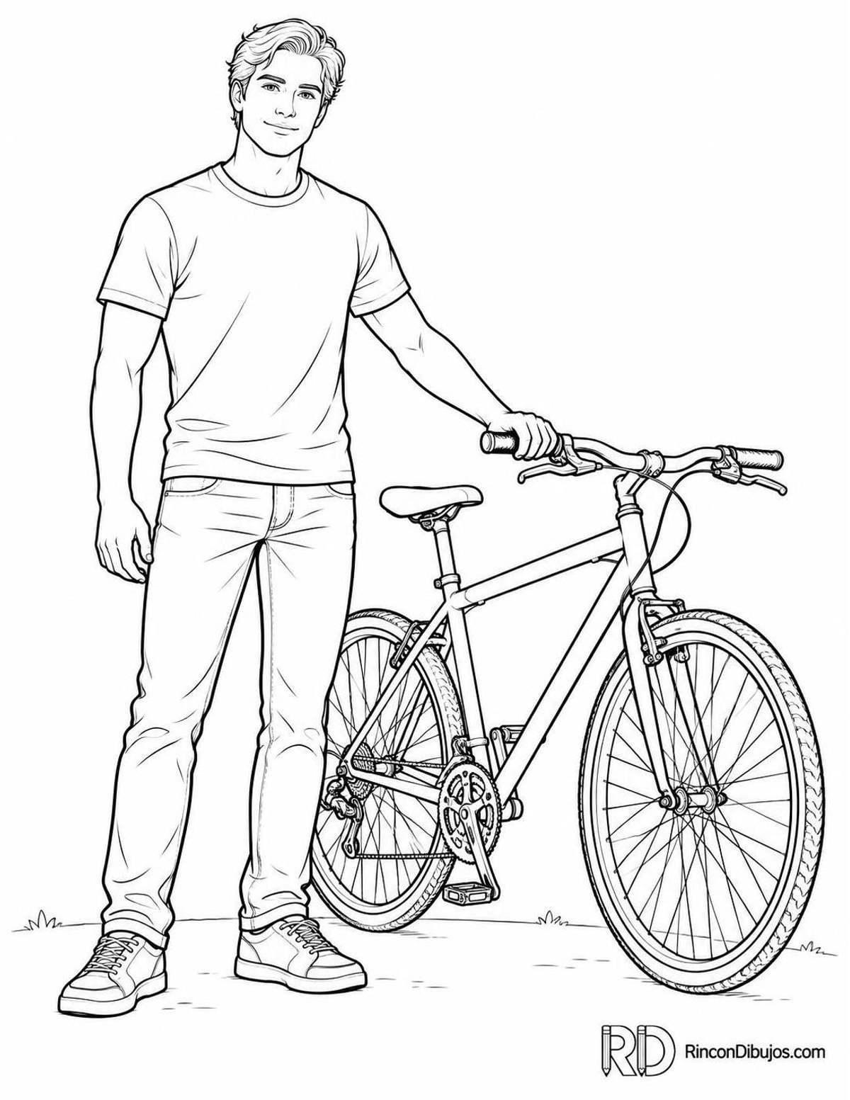 Dibujo de chico guapo con bicicleta para colorear Dibujo de chico guapo con bicicleta para colorear