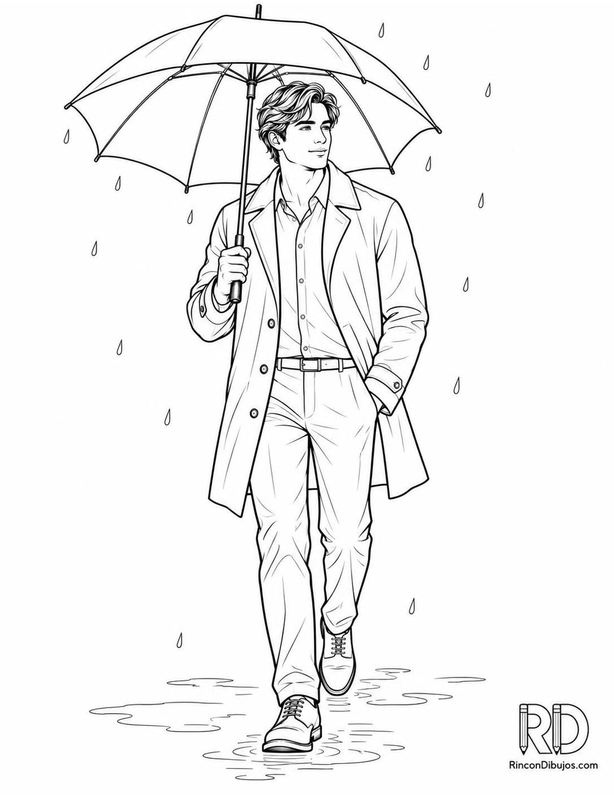 Dibujo de chico guapo con paraguas para colorear Dibujo de chico guapo con paraguas para colorear