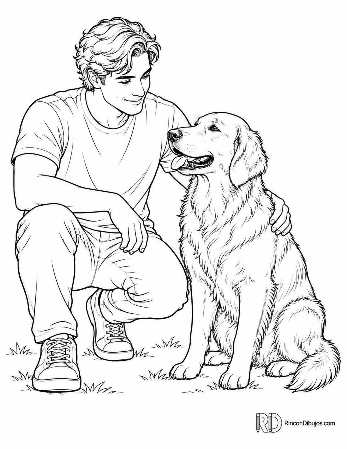 Dibujo de chico guapo con perro para colorear Dibujo de chico guapo con perro para colorear