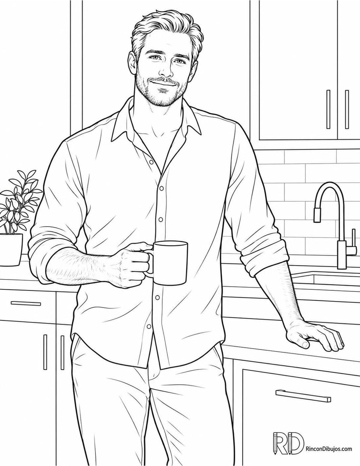 Dibujo de chico guapo con taza para colorear Dibujo de chico guapo con taza para colorear