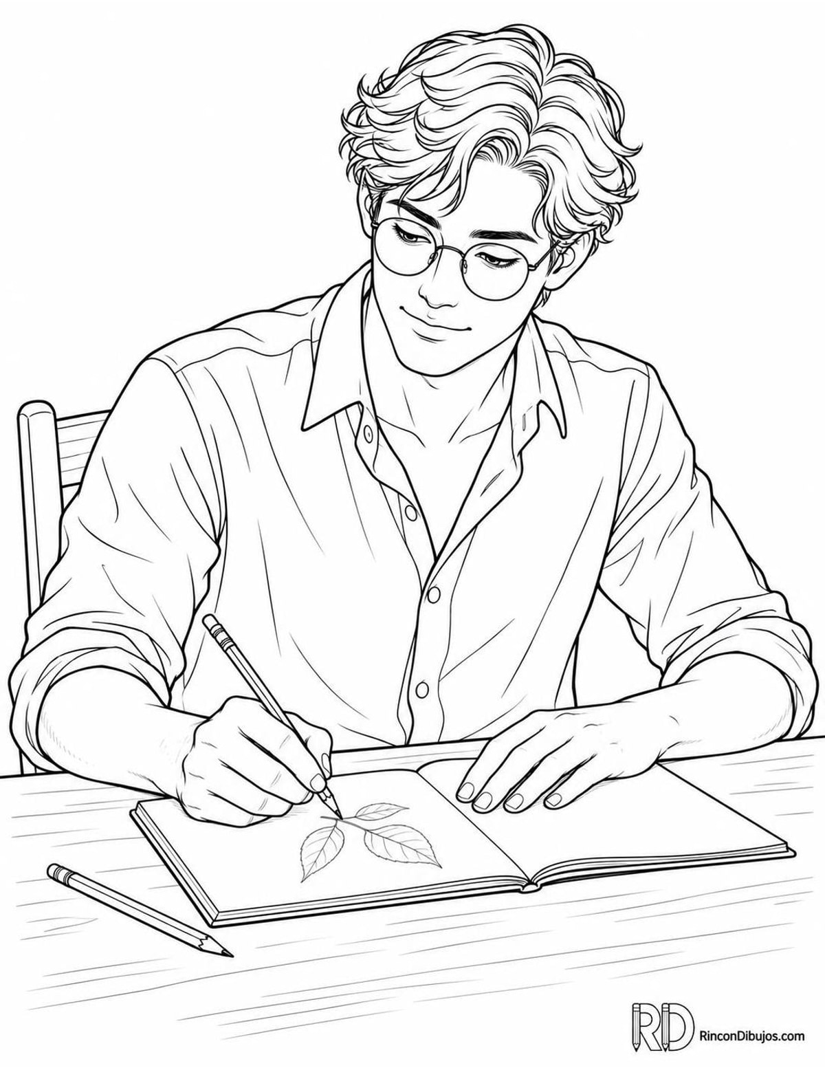 Dibujo de chico guapo dibujando para colorear Dibujo de chico guapo dibujando para colorear