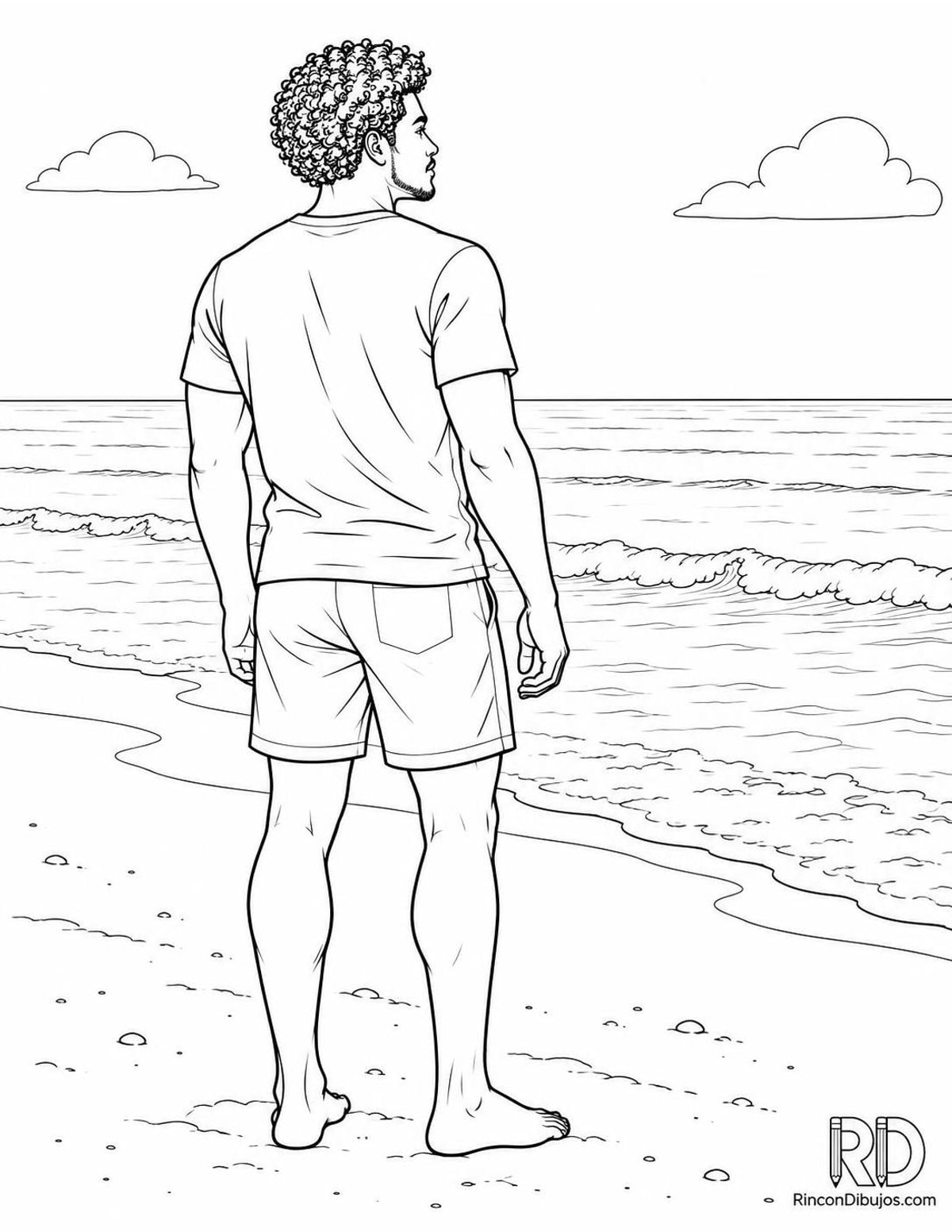 Dibujo de chico guapo en playa para colorear Dibujo de chico guapo en playa para colorear