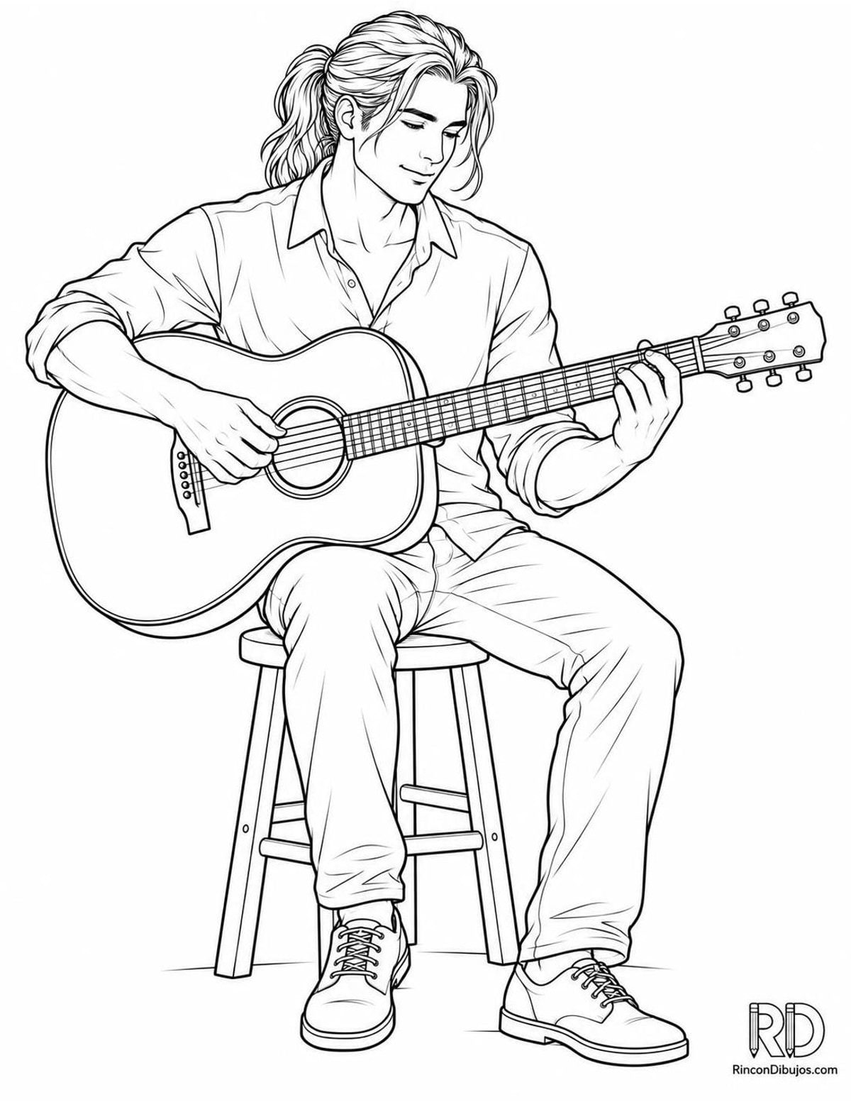 Dibujo de chico guapo guitarrista para colorear Dibujo de chico guapo guitarrista para colorear