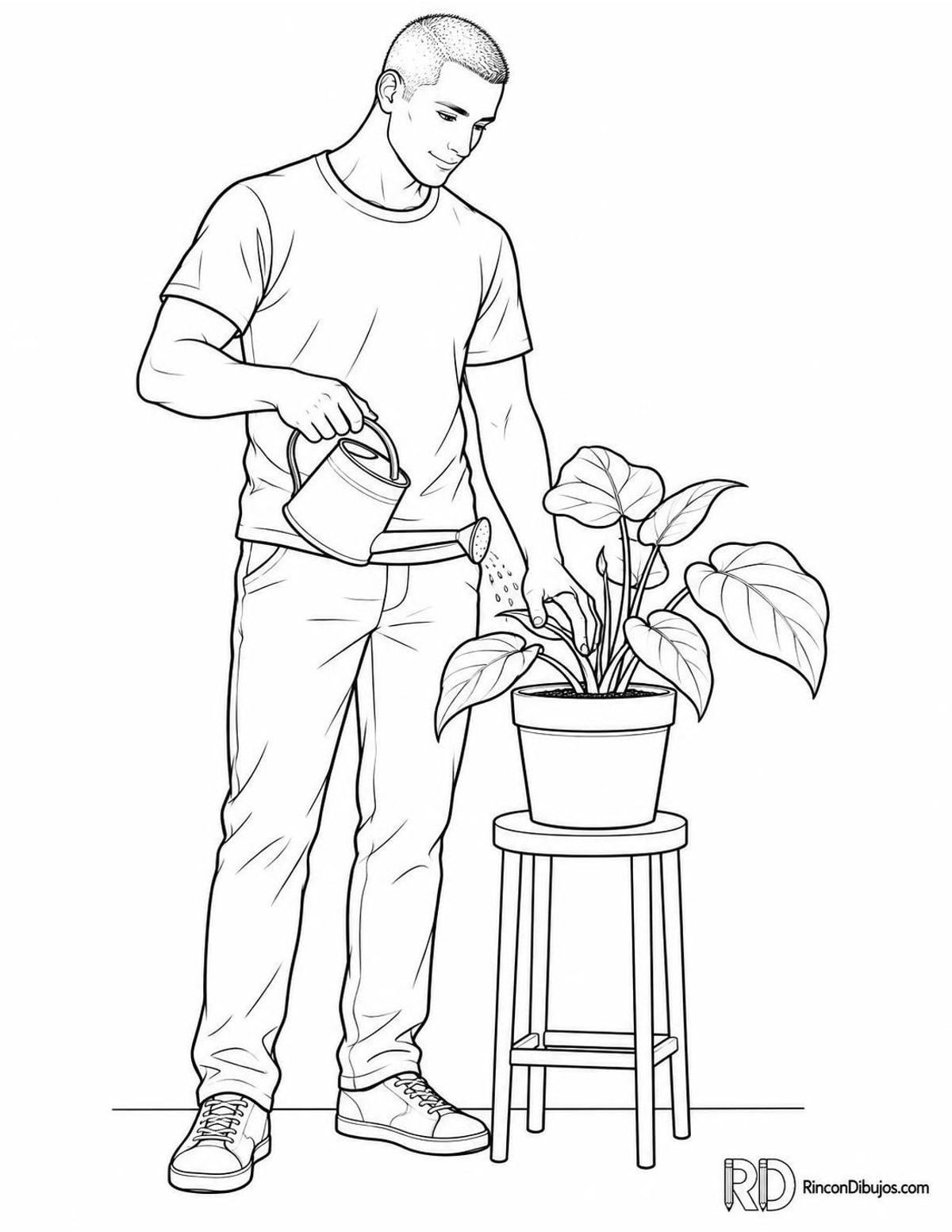 Dibujo de chico guapo regando plantas para colorear Dibujo de chico guapo regando plantas para colorear