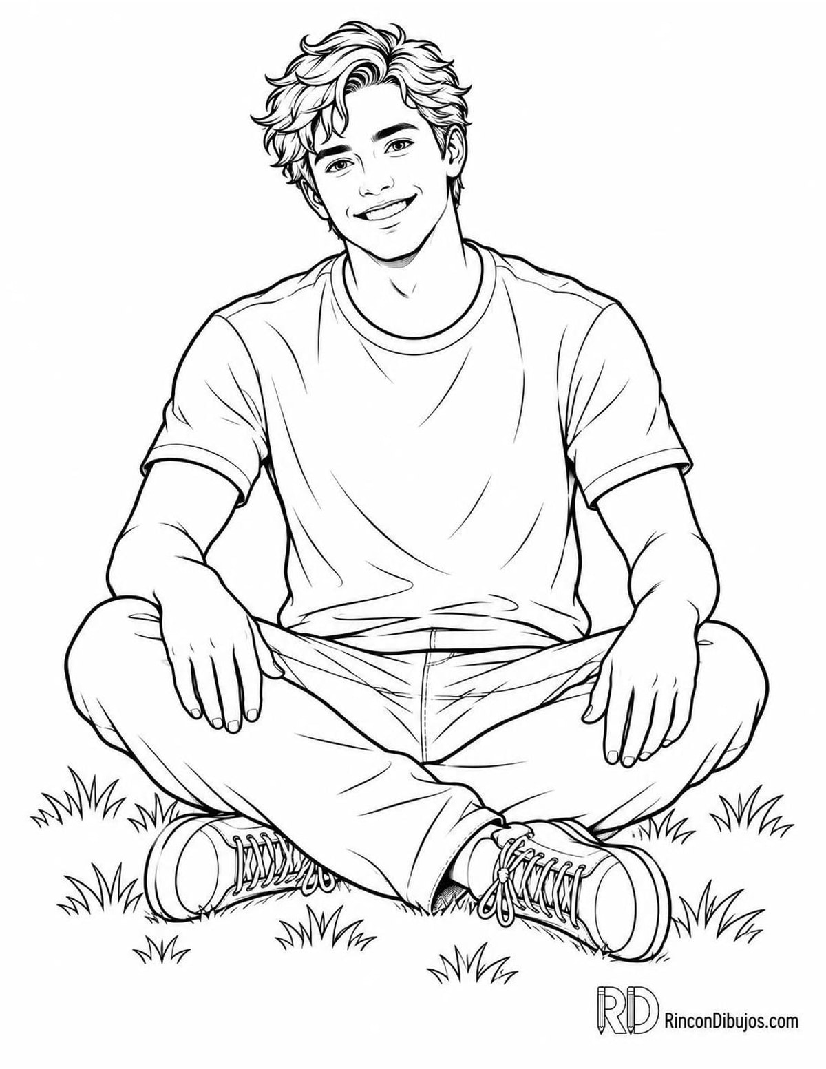 Dibujo de chico guapo sentado para colorear Dibujo de chico guapo sentado para colorear