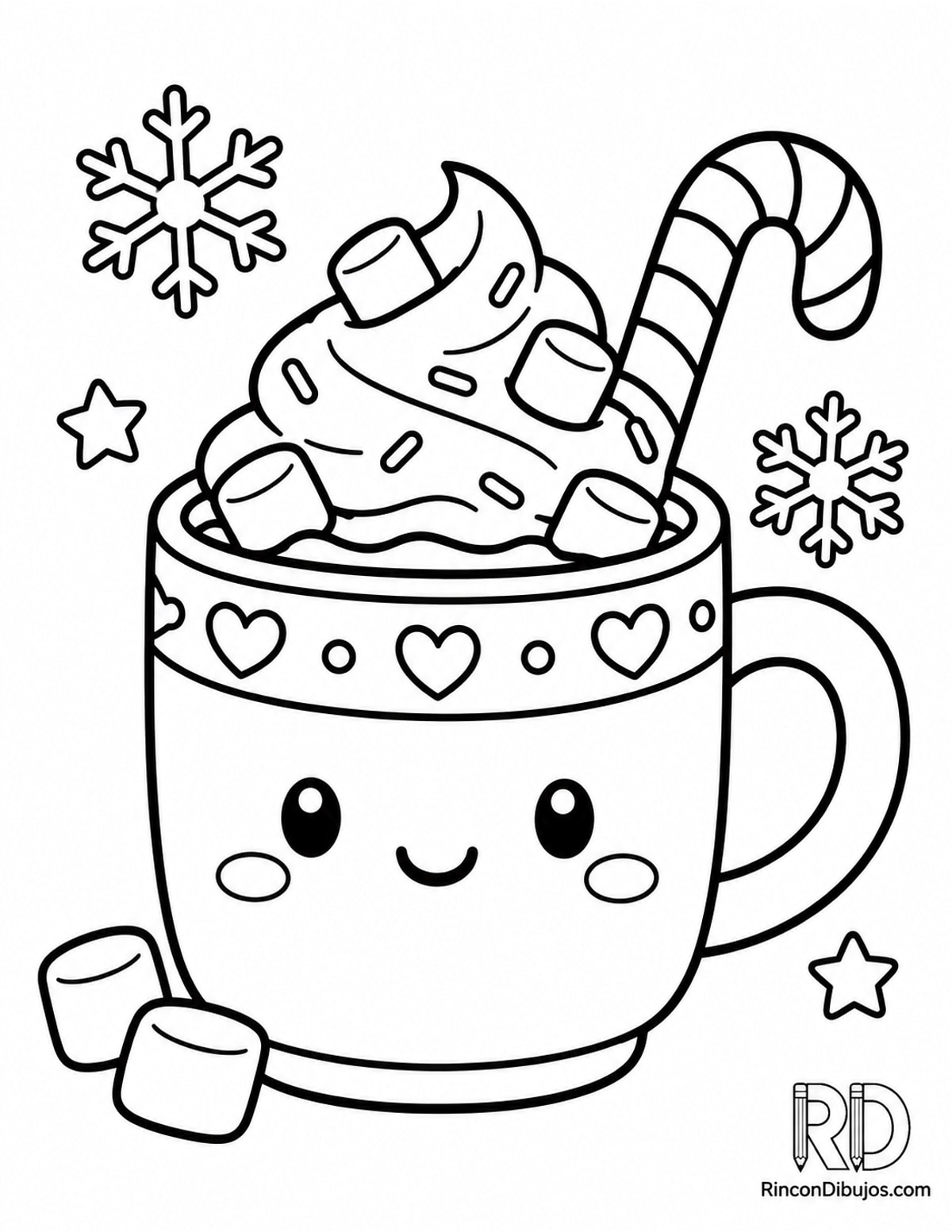 Dibujo de chocolate caliente kawaii para colorear Dibujo de chocolate caliente kawaii para colorear