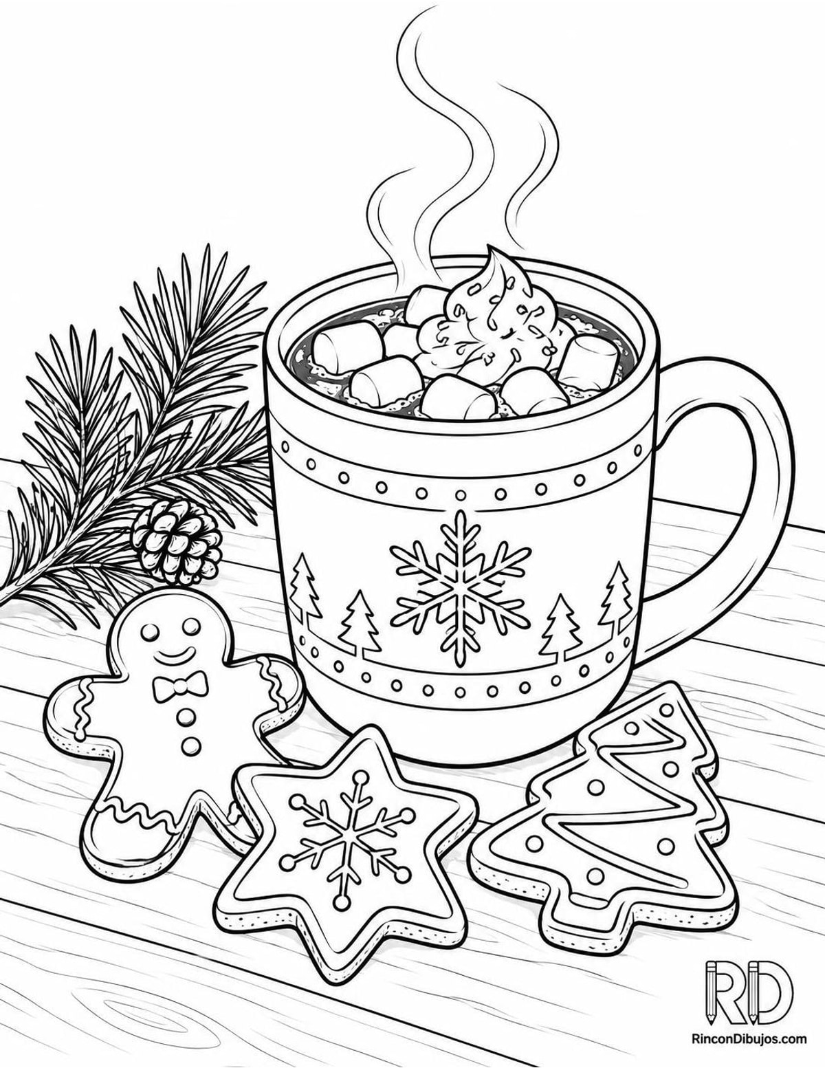 Dibujo de chocolate caliente navideño para colorear Dibujo de chocolate caliente navideño para colorear