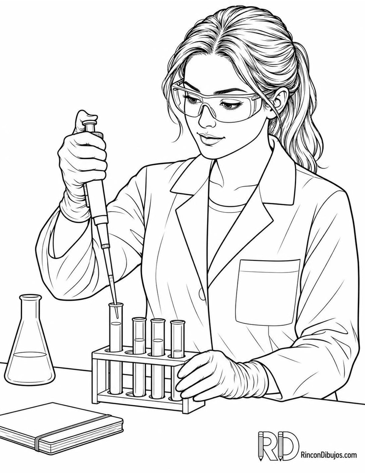 Dibujo de científica con pipeta para colorear