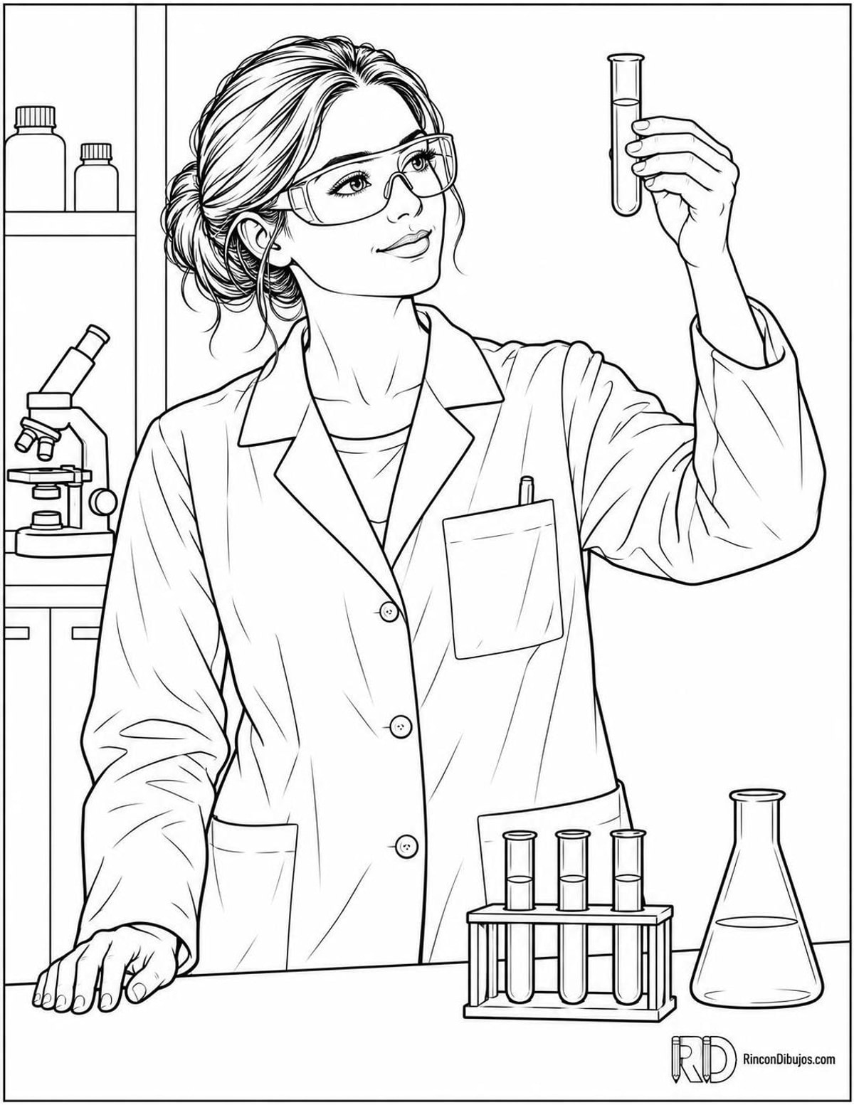 Dibujo de científica investigando para colorear