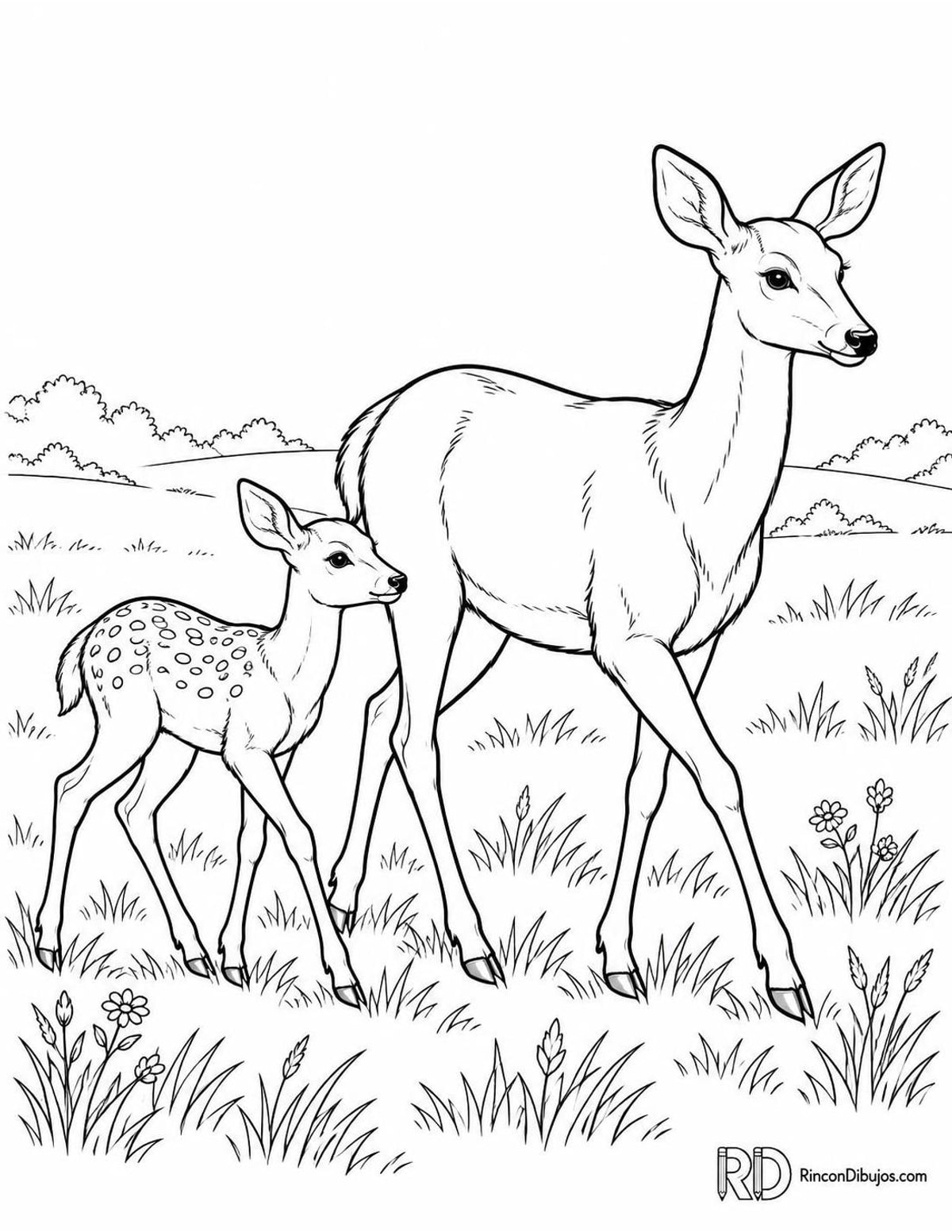 Dibujo de cierva con cervatillo para colorear Dibujo de cierva con cervatillo para colorear