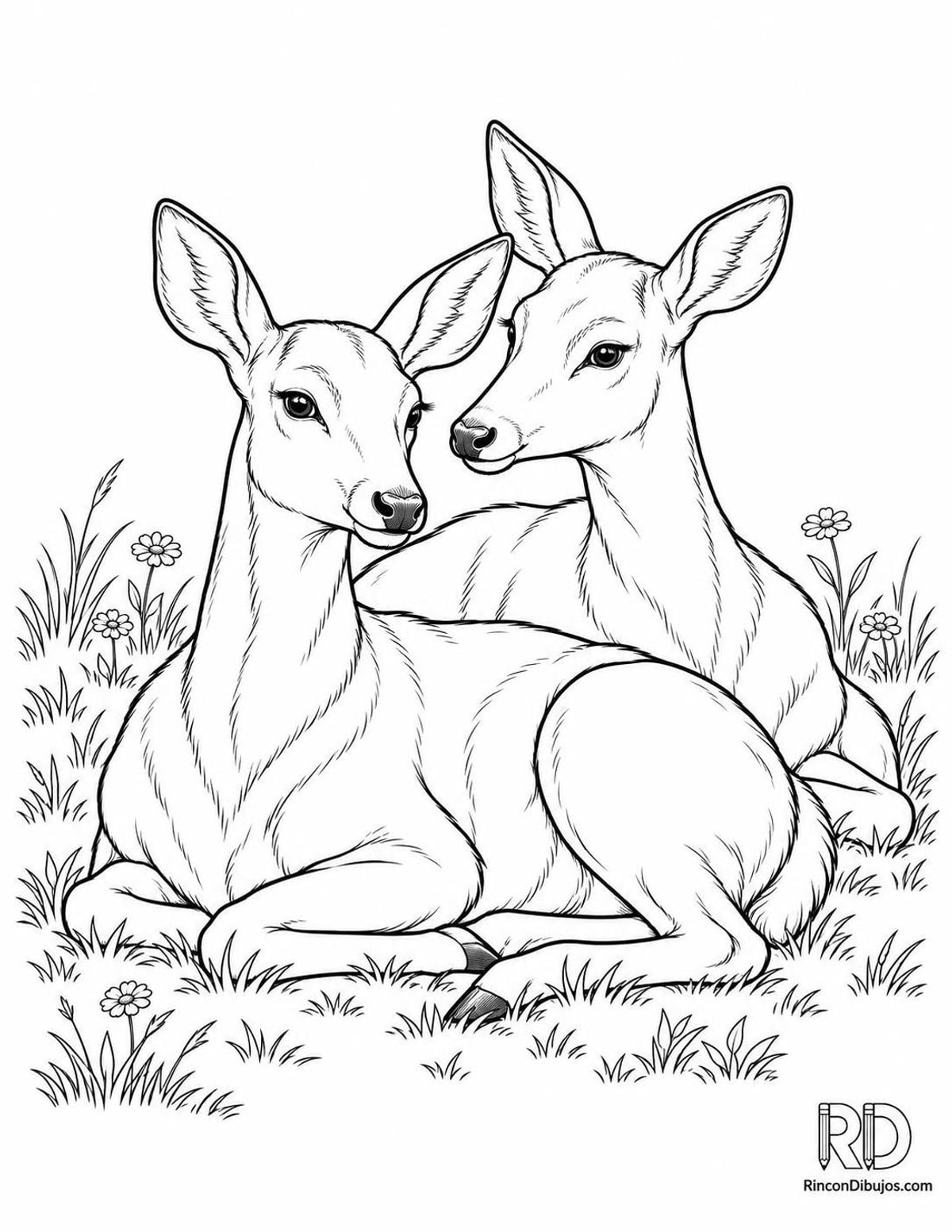 Dibujo de ciervas descansando para colorear Dibujo de ciervas descansando para colorear