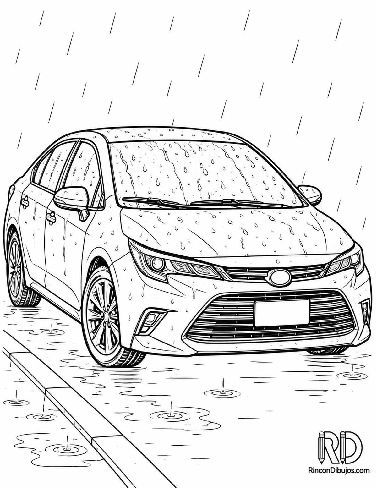 Dibujo de coche bajo lluvia para colorear Dibujo de coche bajo lluvia para colorear
