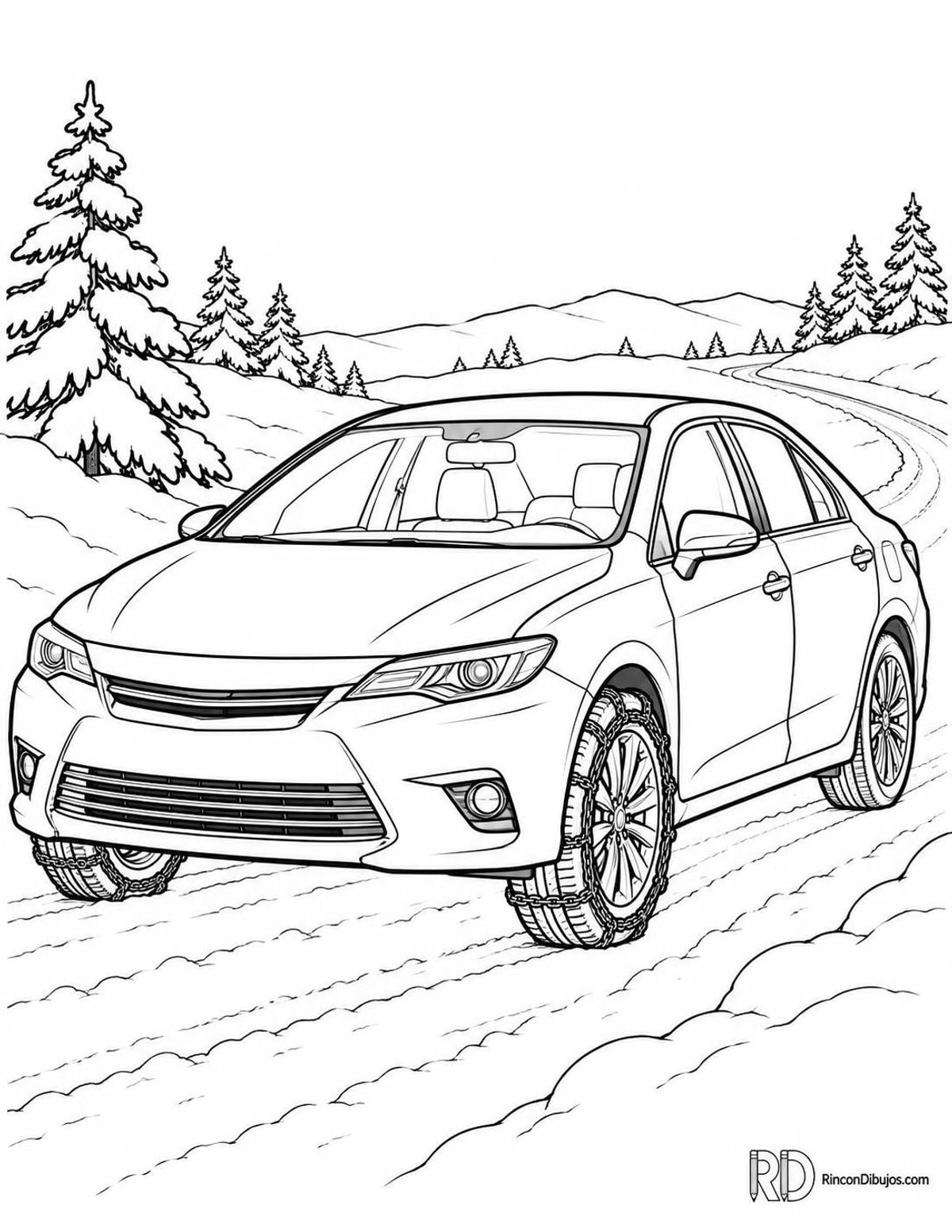 Dibujo de coche con cadenas para colorear Dibujo de coche con cadenas para colorear