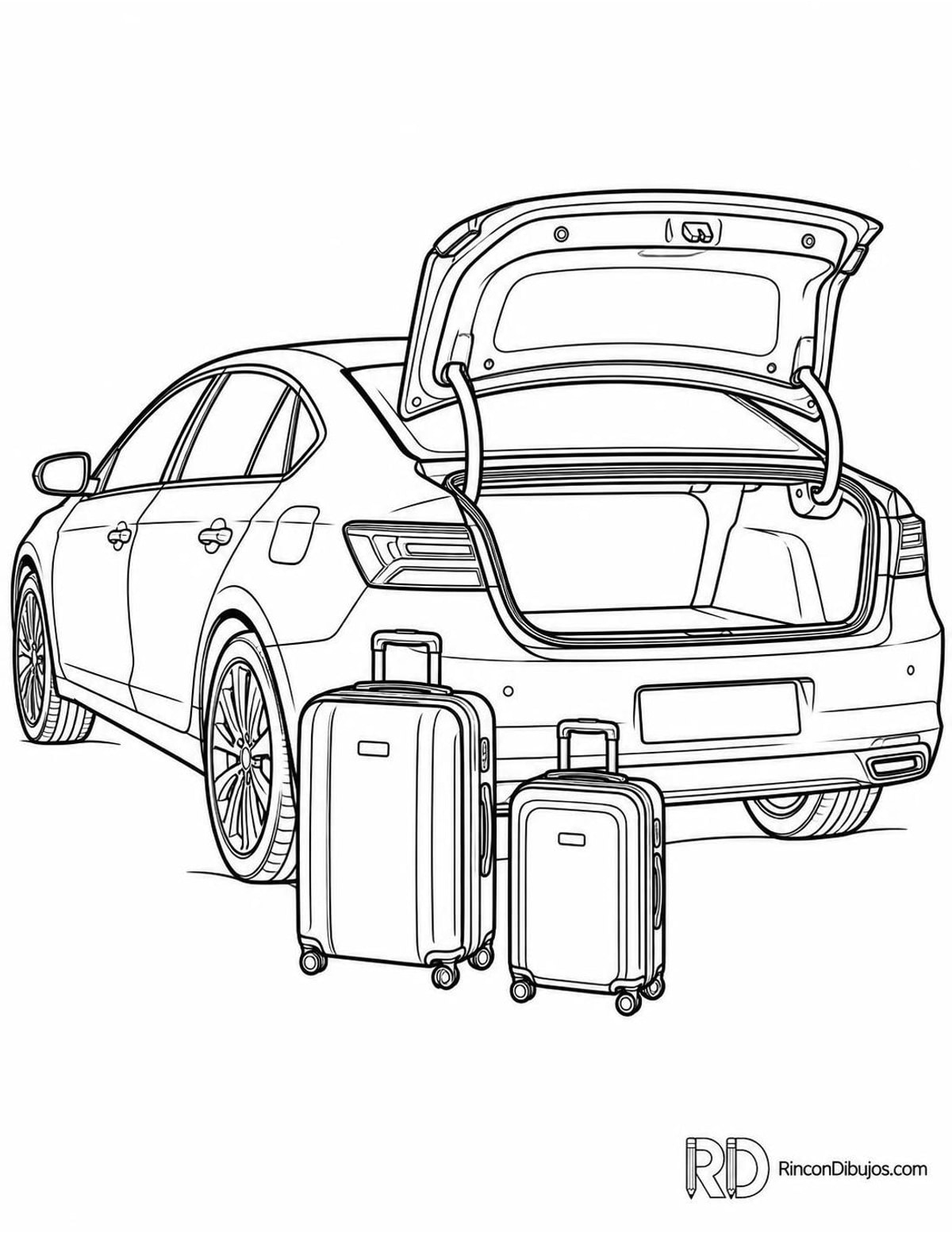 Dibujo de coche con maletas para colorear Dibujo de coche con maletas para colorear