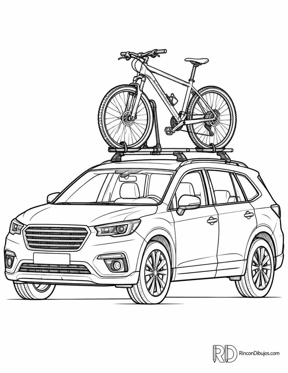 Dibujo de coche con portabicicletas para colorear Dibujo de coche con portabicicletas para colorear