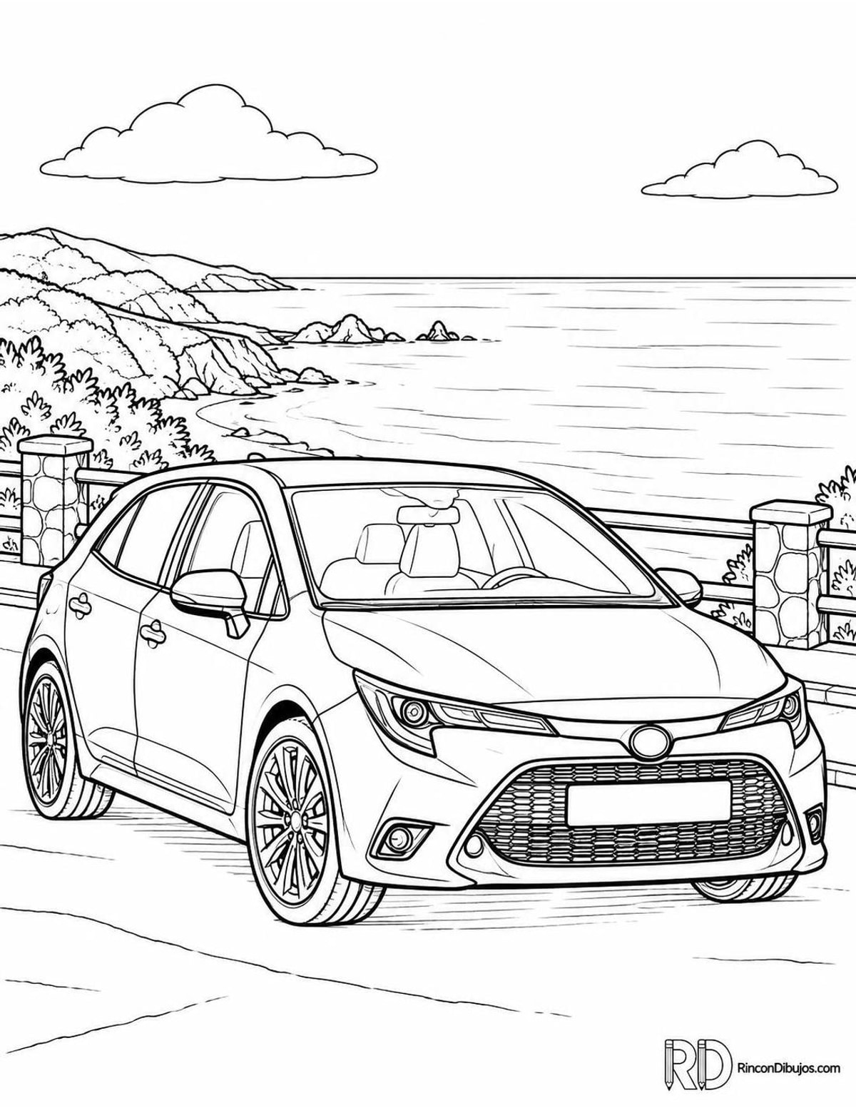Dibujo de coche en la costa para colorear Dibujo de coche en la costa para colorear