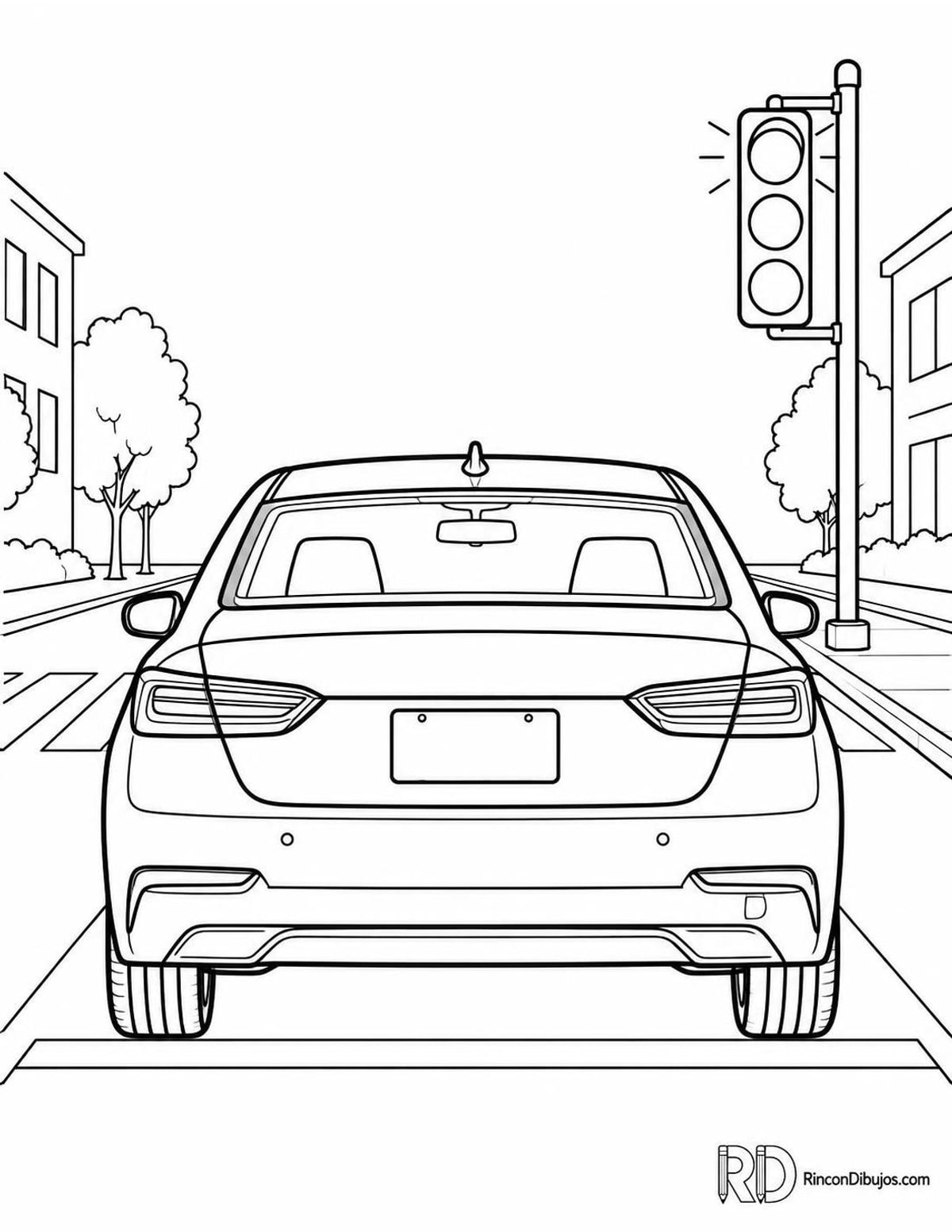 Dibujo de coche en semáforo para colorear Dibujo de coche en semáforo para colorear