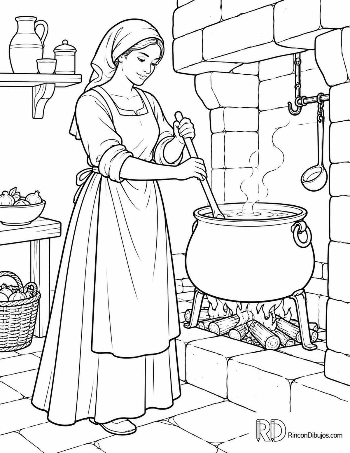 Dibujo de cocinera medieval para colorear Dibujo de cocinera medieval para colorear