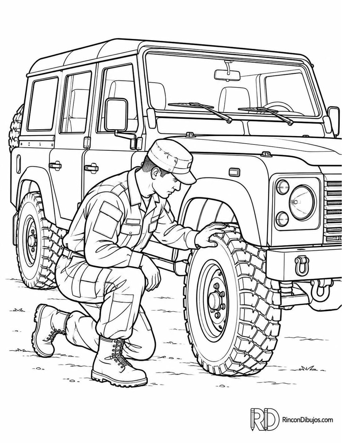 Dibujo de conductor militar para colorear Dibujo de conductor militar para colorear