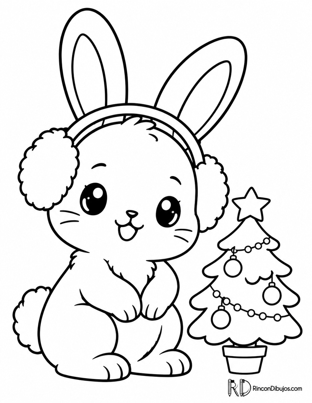 Dibujo de conejito navideño kawaii para colorear Dibujo de conejito navideño kawaii para colorear