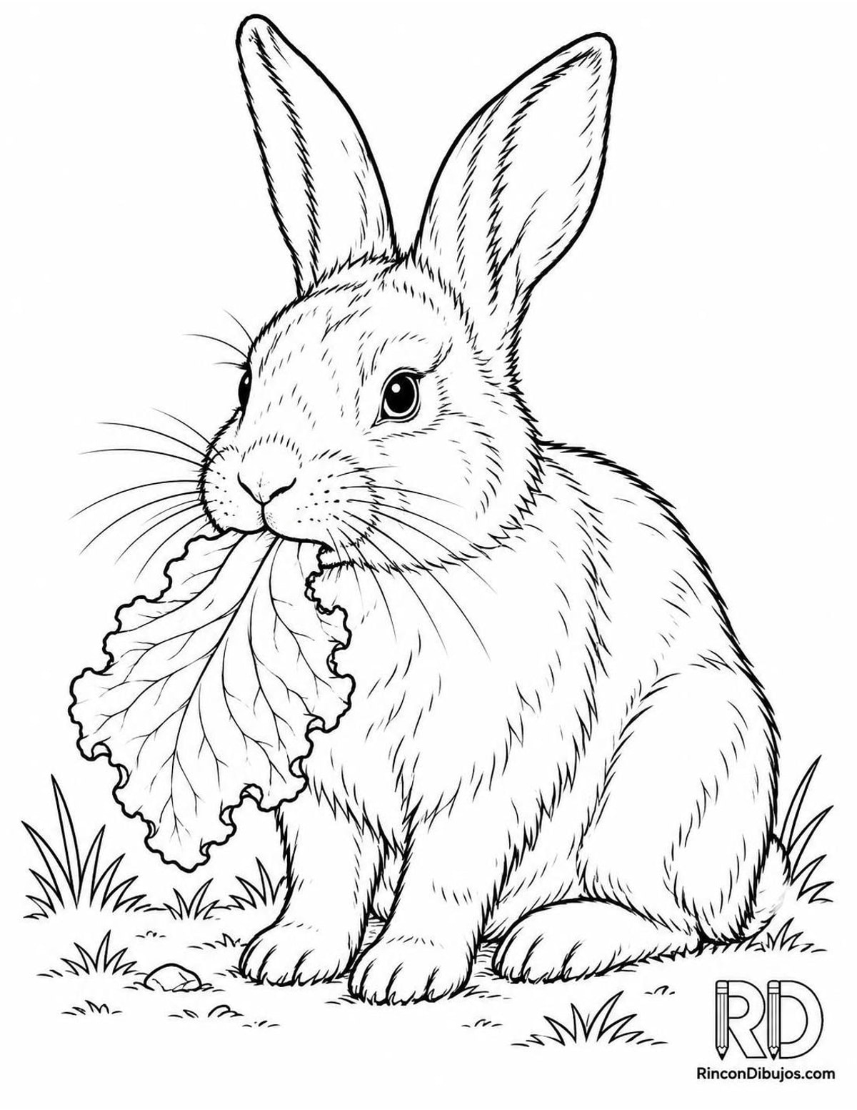 Dibujo de conejo con lechuga para colorear Dibujo de conejo con lechuga para colorear