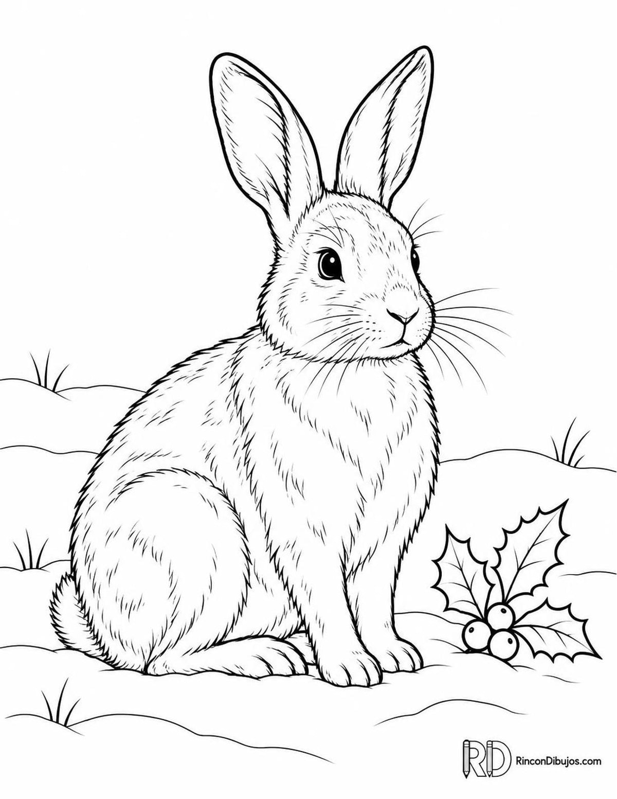 Dibujo de conejo en nieve para colorear Dibujo de conejo en nieve para colorear