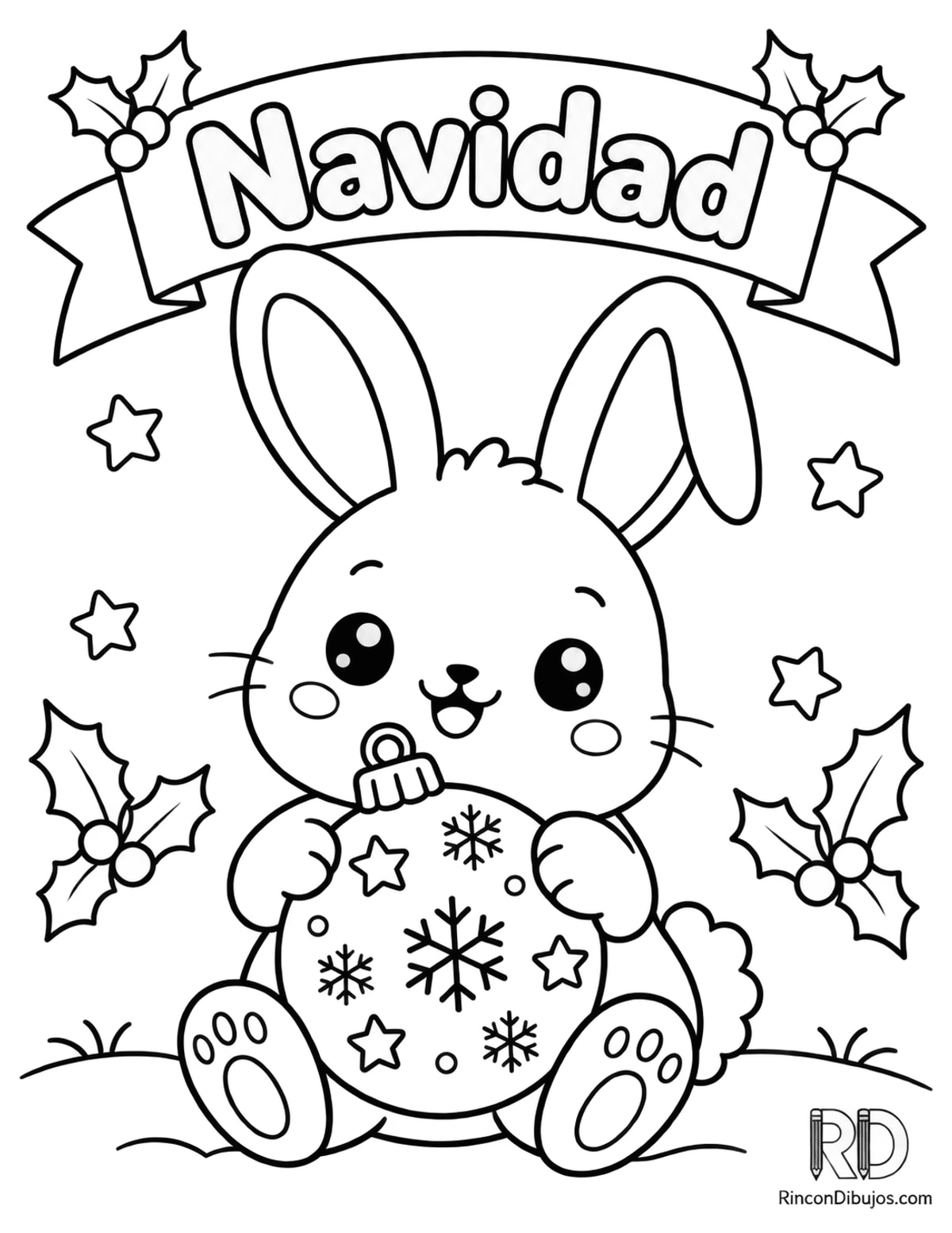 Dibujo de conejo Navidad kawaii para colorear Dibujo de conejo Navidad kawaii para colorear