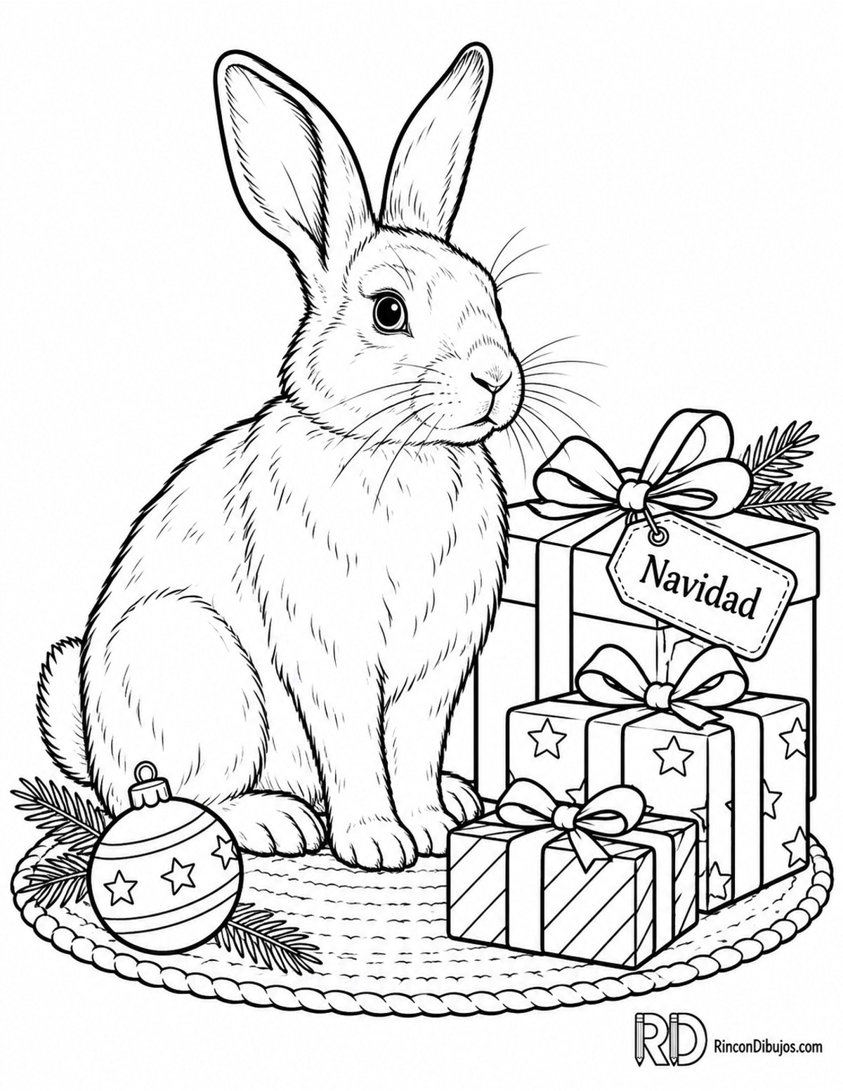 Dibujo de conejo Navidad para colorear